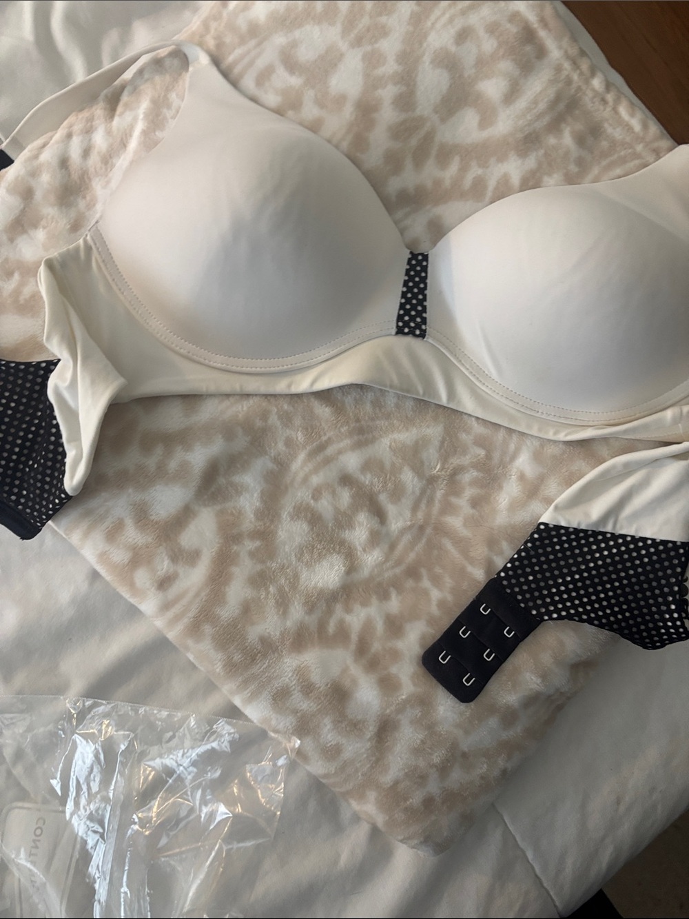 Maidenform Cream Bra with Black Polka Dot Accents